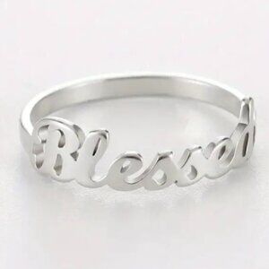 BLESSED Script Handwritten Ring Daily Reminder Silver Tone #1248
